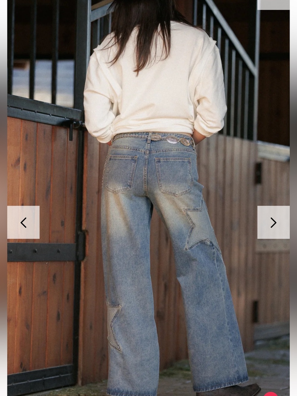 NEW Cali 1850 Wide Leg Star Patch Jeans - with Concho belt included - Picture 2 of 14